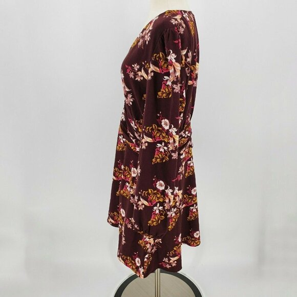 Chelsea28 Ruched Waist Minidress Burgundy Floral Size L NWOT‎ - Picture 3 of 9